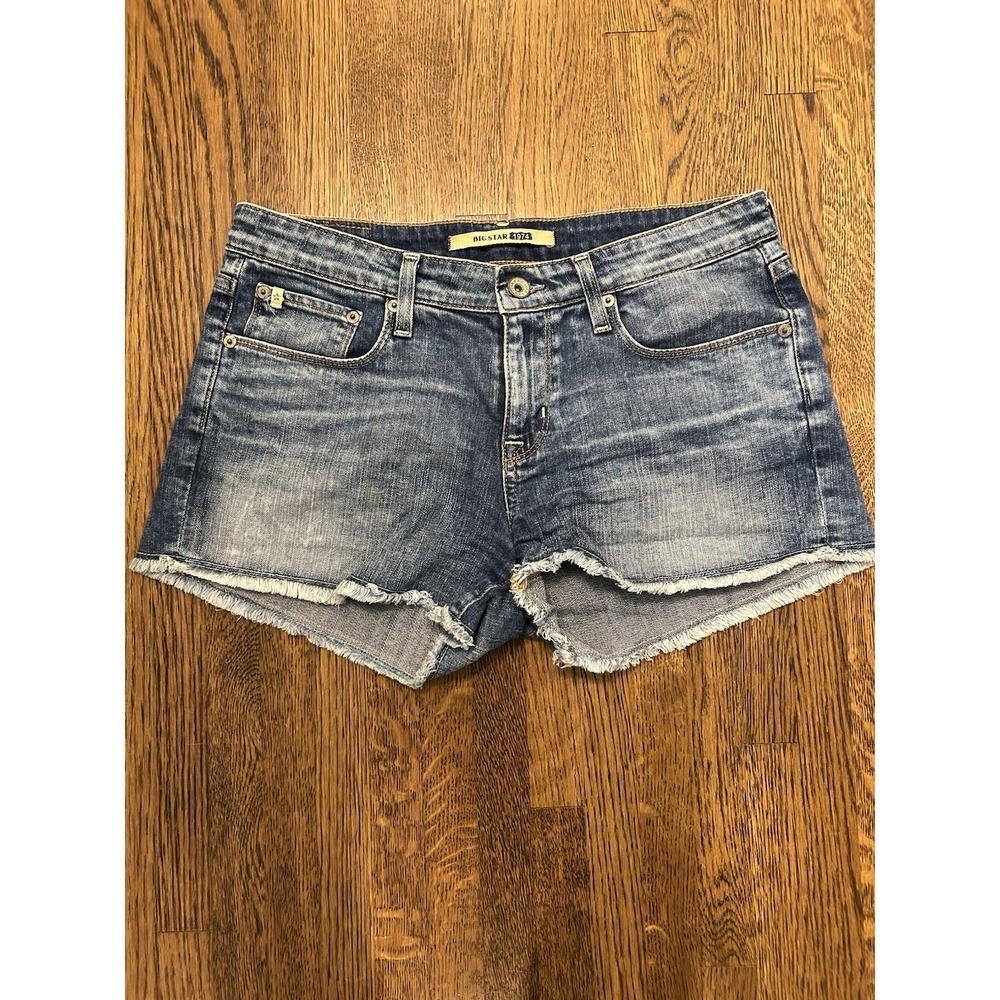 BIG STAR 1974 women blue denim cut off raw hem mini shorts size 29 mid rise